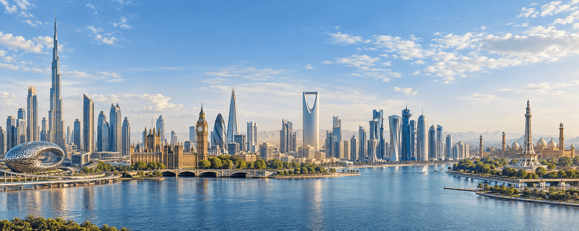 International skyline representing ZAiN markets across the UAE, United Kingdom, Europe, Qatar and Pakistan